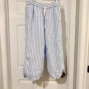 J. Crew Blue and White Striped Linen Pants